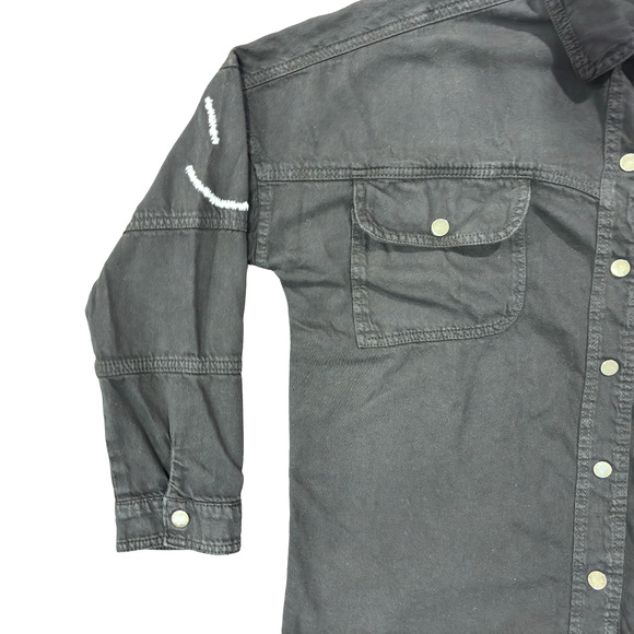 Elan Dolly Jacket Shirt Top Button Fray Women's Extra Small Black Smiley Shacket - Picture 6 of 15